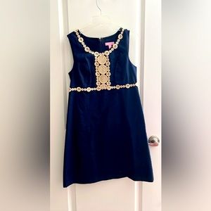 Woman’s Navy Blue and Gold Lilly Pulitzer Rosie Shift dress